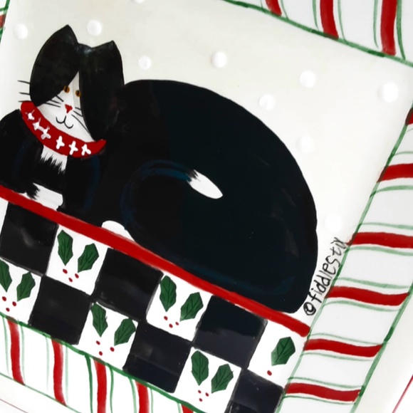Oneida Fiddlestix Candy Cane Cat 8" square Plate - Picture 2 of 8